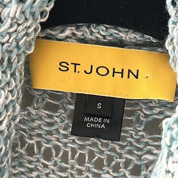St. John Crochet Knit Open Front Cardigan Pale Blue Sz Small Coastal Grandma - Picture 7 of 14